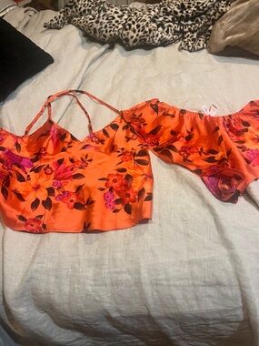 Victoria's Secret Orange Floral Satin Cami with shorts